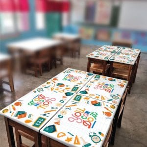alas meja kayu (tarpaulin)