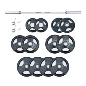 barbell and weights (rubber coated) (1 set)