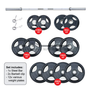 barbell and weights (rubber coated) (1 set)