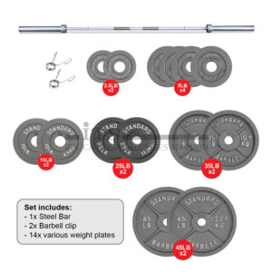 barbell and weights (cast iron) (1 set)